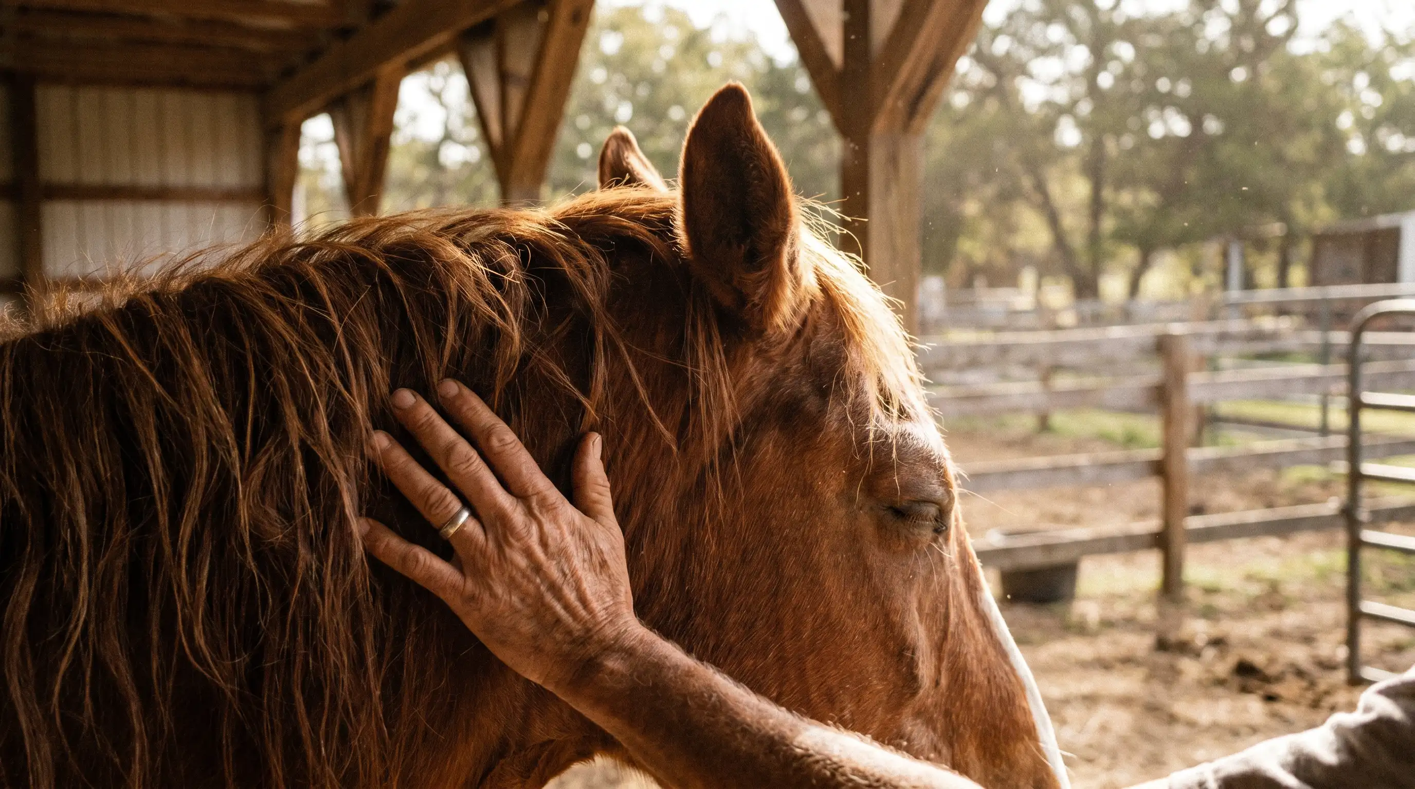 Horse in a Parker County stable — equine cremation and removal services, Texas